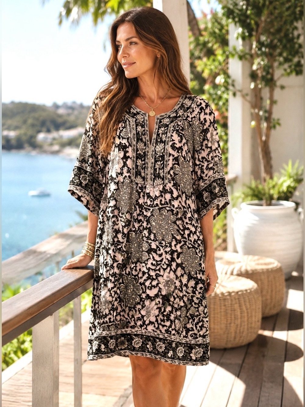 Calypso St. Barth Raenill Boho Resort Tunic Dress Small